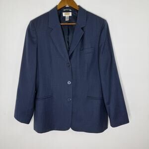 Talbots Blazer Womens 14 Blue Wool Lined Made In USA Jacket Italian
